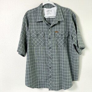 Orvis Shirt Mens Size XXL 2XL Gray Plaid Check Short Sleeves Button Up